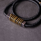 Fortune Jewel Ebony Wood Copper Brass Balance Ball Cuboid Double Wrap Bracelet Necklace