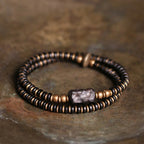 Fortune Jewel Ebony Wood Green Sandalwood Copper Brass Calm Double Wrap Bracelet