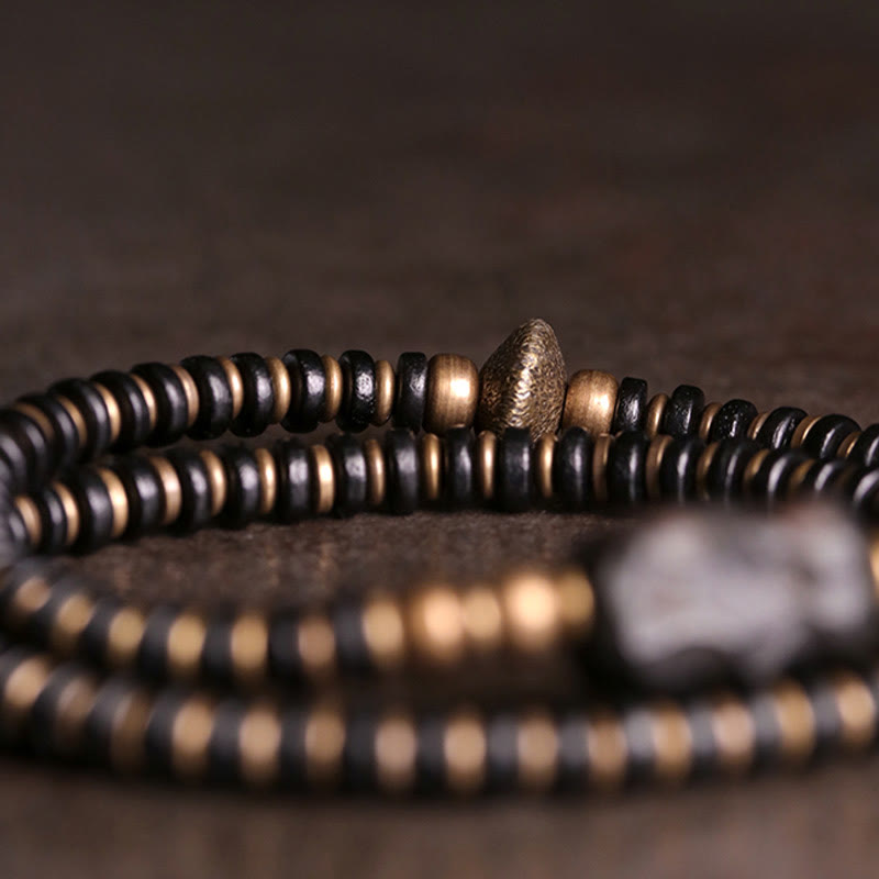 Fortune Jewel Ebony Wood Green Sandalwood Copper Brass Calm Double Wrap Bracelet