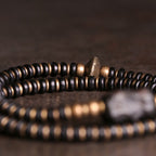 Fortune Jewel Ebony Wood Green Sandalwood Copper Brass Calm Double Wrap Bracelet