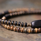 Fortune Jewel Ebony Wood Green Sandalwood Copper Brass Calm Double Wrap Bracelet