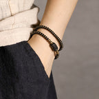 Fortune Jewel Ebony Wood Green Sandalwood Copper Brass Calm Double Wrap Bracelet