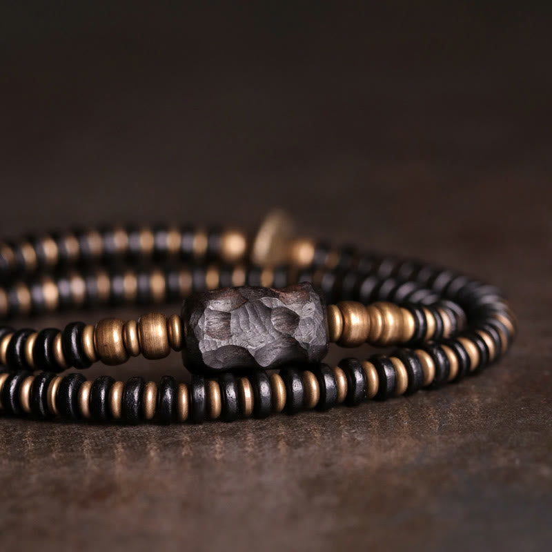 Fortune Jewel Ebony Wood Green Sandalwood Copper Brass Calm Double Wrap Bracelet