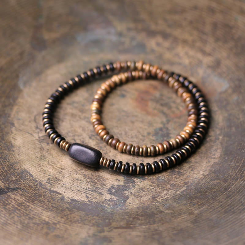 Fortune Jewel Ebony Wood Green Sandalwood Copper Brass Calm Double Wrap Bracelet
