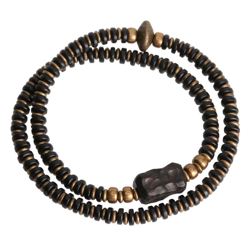 Fortune Jewel Ebony Wood Green Sandalwood Copper Brass Calm Double Wrap Bracelet