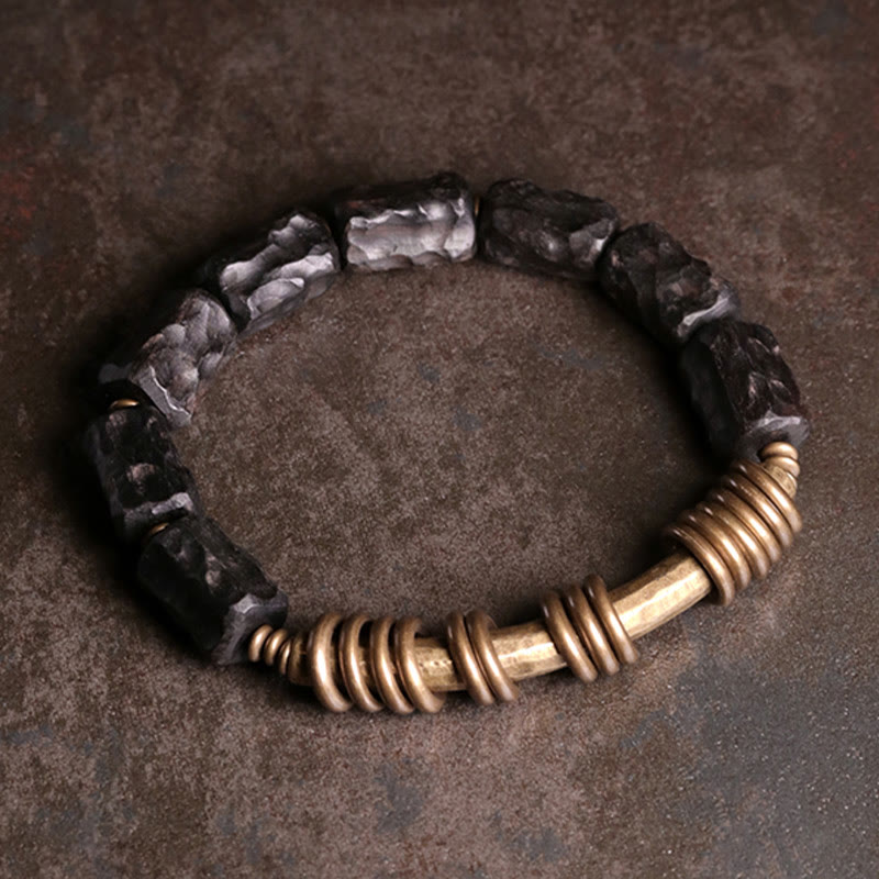 Fortune Jewel Ebony Wood Copper Brass Circular Ring Peace Bracelet