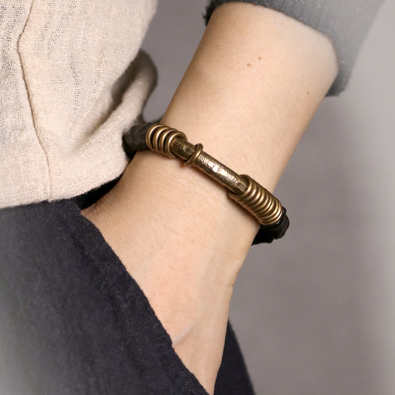 Fortune Jewel Ebony Wood Copper Brass Circular Ring Peace Bracelet