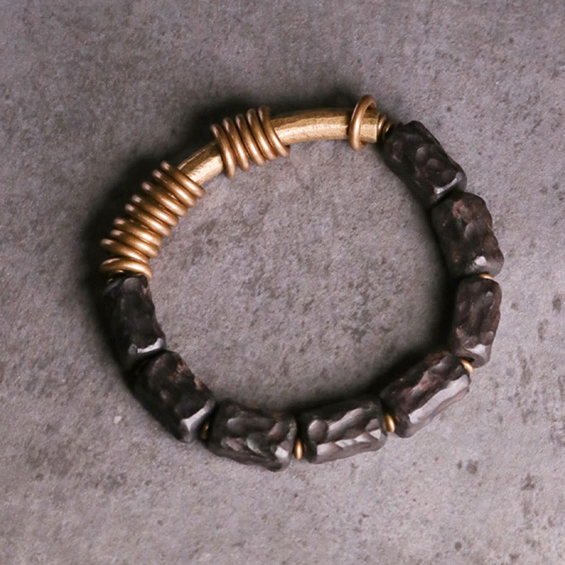 Fortune Jewel Ebony Wood Copper Brass Circular Ring Peace Bracelet