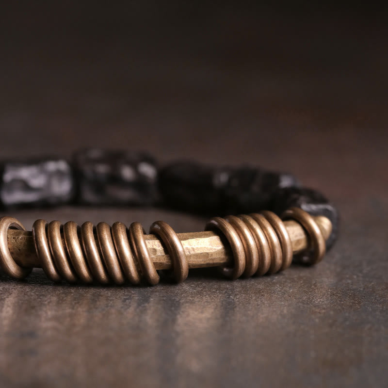 Fortune Jewel Ebony Wood Copper Brass Circular Ring Peace Bracelet