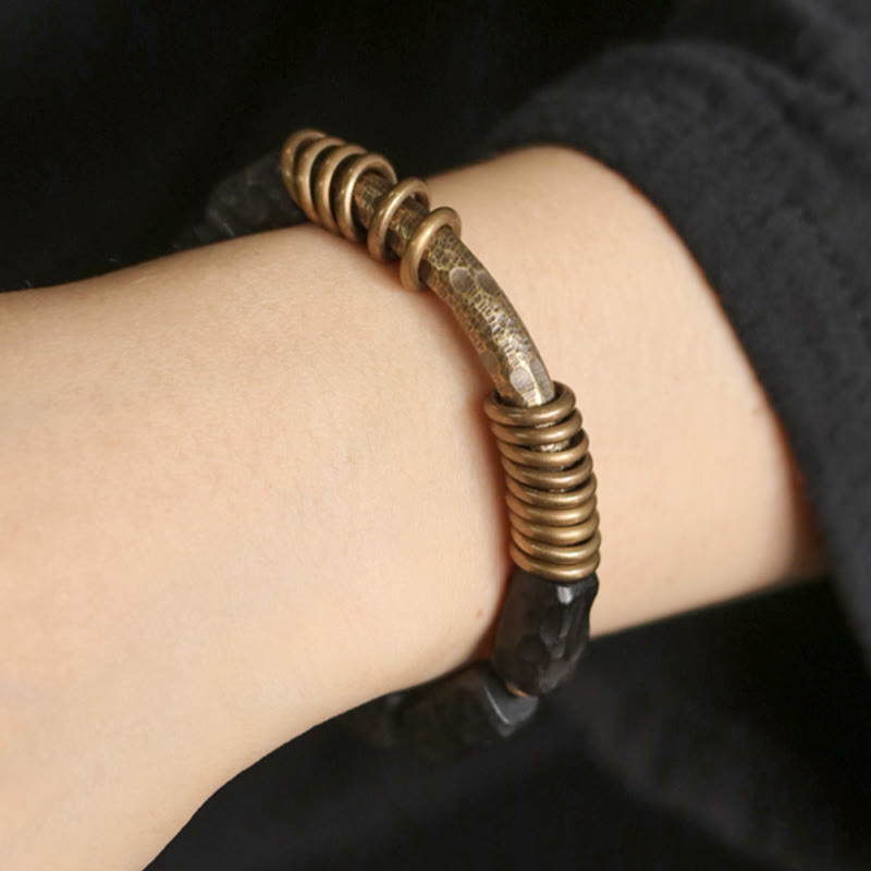 Fortune Jewel Ebony Wood Copper Brass Circular Ring Peace Bracelet