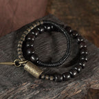 Fortune Jewel Ebony Wood Copper Brass Vintage Bead Cone Double Wrap Balance Bracelet