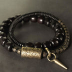 Fortune Jewel Ebony Wood Copper Brass Vintage Bead Cone Double Wrap Balance Bracelet
