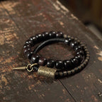 Fortune Jewel Ebony Wood Copper Brass Vintage Bead Cone Double Wrap Balance Bracelet