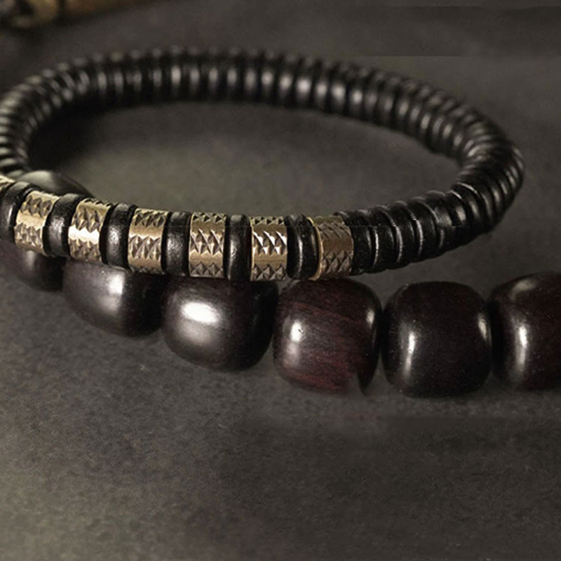 Fortune Jewel Ebony Wood Copper Brass Vintage Bead Cone Double Wrap Balance Bracelet