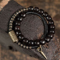Fortune Jewel Ebony Wood Copper Brass Vintage Bead Cone Double Wrap Balance Bracelet