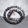 Fortune Jewel Ebony Wood Black Rutilated Quartz Copper Brass Double Wrap Balance Bracelet