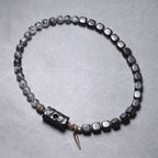 Fortune Jewel Ebony Wood Black Rutilated Quartz Copper Brass Double Wrap Balance Bracelet