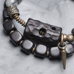 Fortune Jewel Ebony Wood Black Rutilated Quartz Copper Brass Double Wrap Balance Bracelet