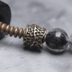 Fortune Jewel Ebony Wood Black Rutilated Quartz Copper Brass Double Wrap Balance Bracelet