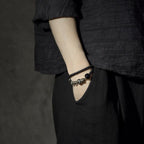 Fortune Jewel Ebony Wood Green Sandalwood Copper Brass Dzi Bead Black Onyx Calm Double Wrap Bracelet