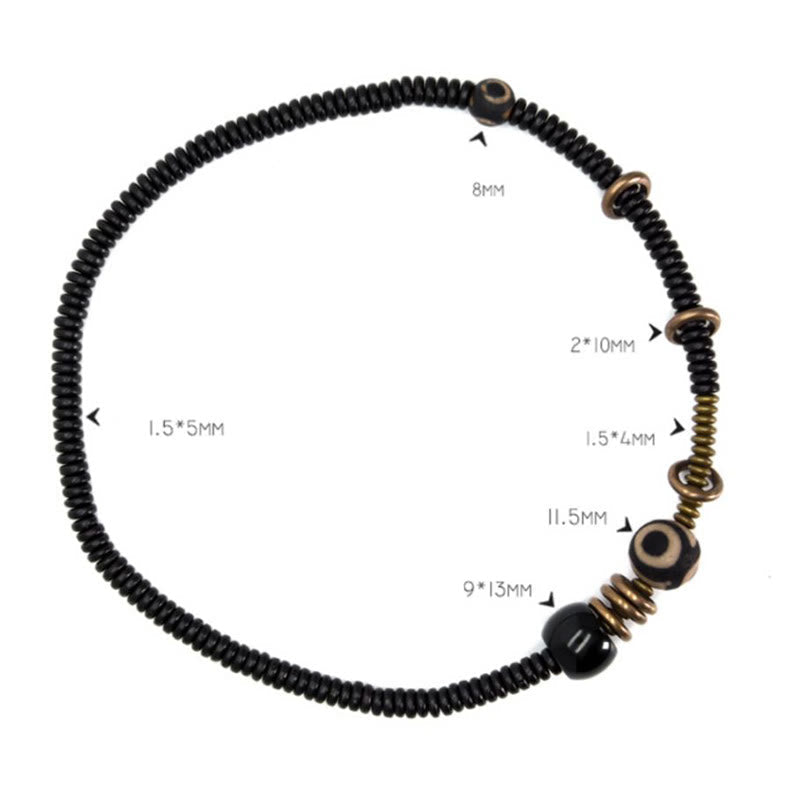 Fortune Jewel Ebony Wood Green Sandalwood Copper Brass Dzi Bead Black Onyx Calm Double Wrap Bracelet