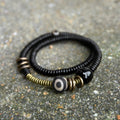Fortune Jewel Ebony Wood Green Sandalwood Copper Brass Dzi Bead Black Onyx Calm Double Wrap Bracelet