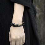 Fortune Jewel Ebony Wood Green Sandalwood Copper Brass Dzi Bead Black Onyx Calm Double Wrap Bracelet