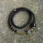 Fortune Jewel Ebony Wood Green Sandalwood Copper Brass Dzi Bead Black Onyx Calm Double Wrap Bracelet