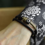 Fortune Jewel Ebony Wood Green Sandalwood Copper Brass Dzi Bead Black Onyx Calm Double Wrap Bracelet