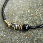 Fortune Jewel Ebony Wood Green Sandalwood Copper Brass Dzi Bead Black Onyx Calm Double Wrap Bracelet