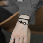 Fortune Jewel Ebony Wood Green Sandalwood Copper Brass Dzi Bead Black Onyx Calm Double Wrap Bracelet