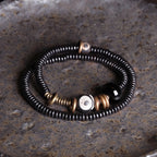 Fortune Jewel Ebony Wood Green Sandalwood Copper Brass Dzi Bead Black Onyx Calm Double Wrap Bracelet