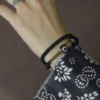 Fortune Jewel Ebony Wood Green Sandalwood Copper Brass Dzi Bead Black Onyx Calm Double Wrap Bracelet