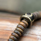 Fortune Jewel Ebony Wood Green Sandalwood Copper Brass Dzi Bead Black Onyx Calm Double Wrap Bracelet