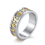 Fortune Jewel Six True Words Om Mani Padme Hum Swastika Titanium Steel Peace Ring