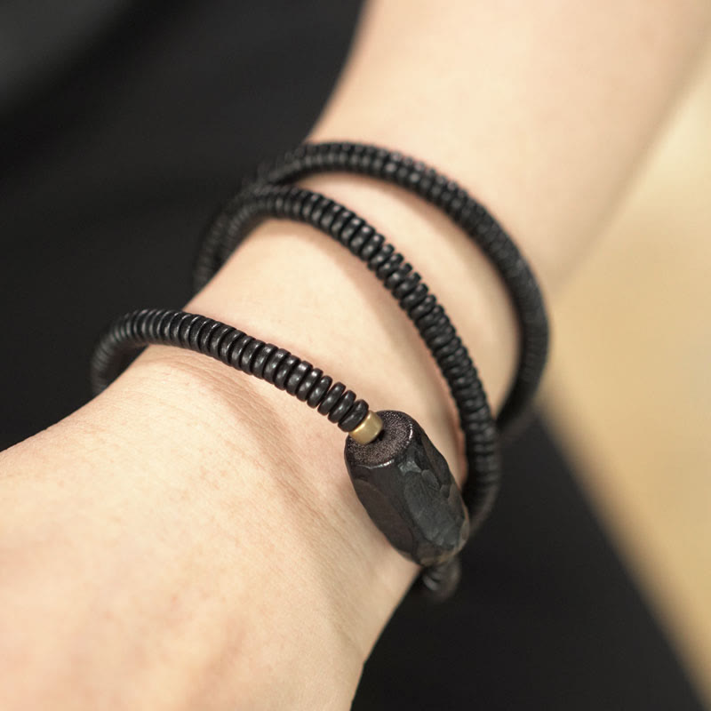 Fortune Jewel Ebony Wood Copper Brass Balance Triple Wrap Bracelet