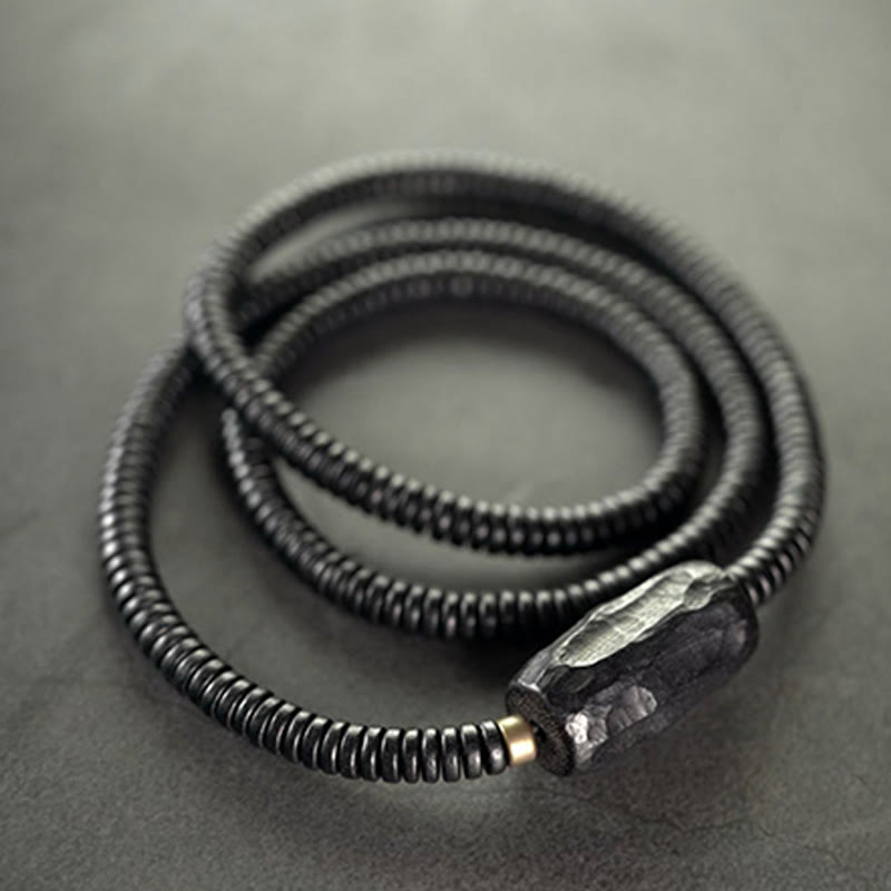 Fortune Jewel Ebony Wood Copper Brass Balance Triple Wrap Bracelet