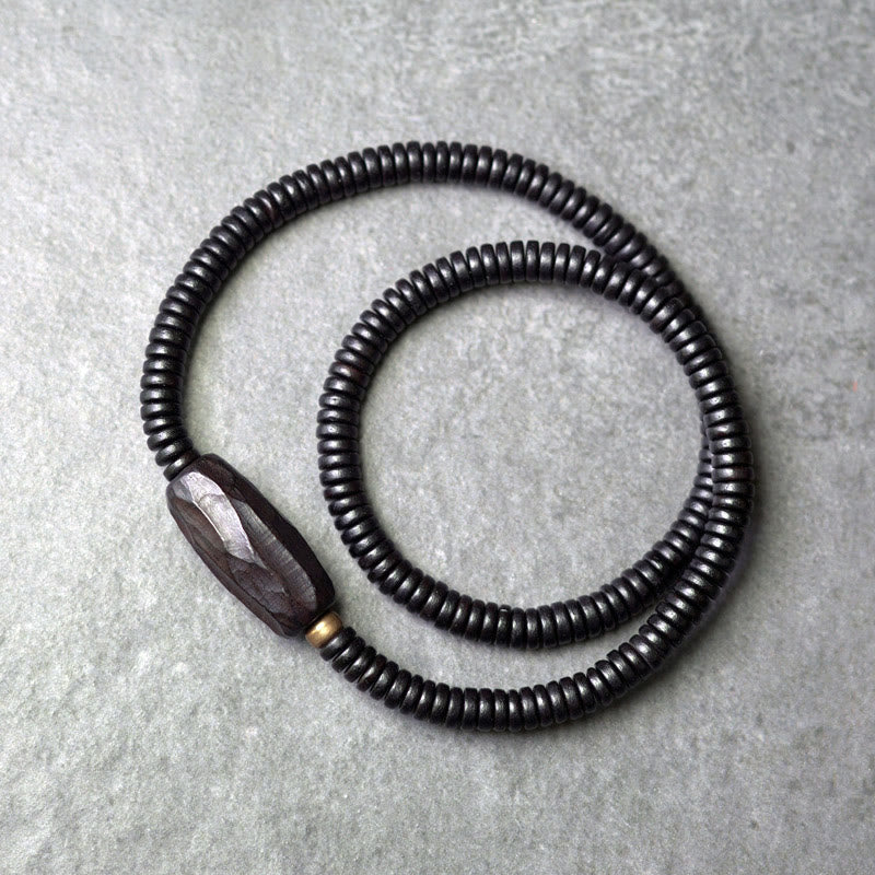 Fortune Jewel Ebony Wood Copper Brass Balance Triple Wrap Bracelet