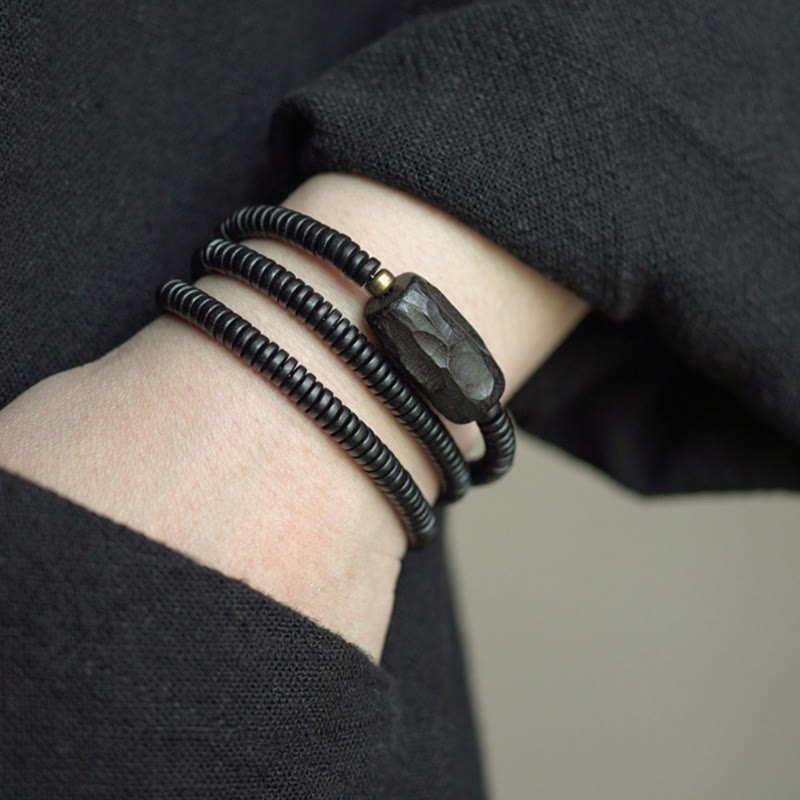 Fortune Jewel Ebony Wood Copper Brass Balance Triple Wrap Bracelet