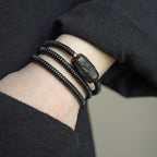 Fortune Jewel Ebony Wood Copper Brass Balance Triple Wrap Bracelet
