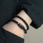 Fortune Jewel Ebony Wood Copper Brass Balance Triple Wrap Bracelet