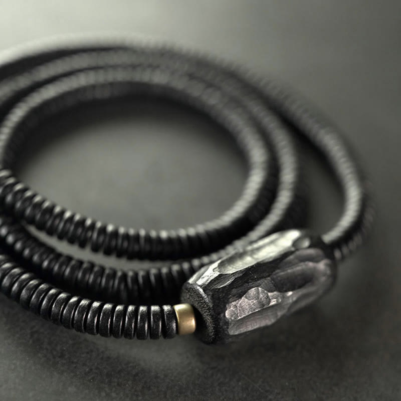 Fortune Jewel Ebony Wood Copper Brass Balance Triple Wrap Bracelet