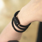 Fortune Jewel Ebony Wood Copper Brass Balance Triple Wrap Bracelet
