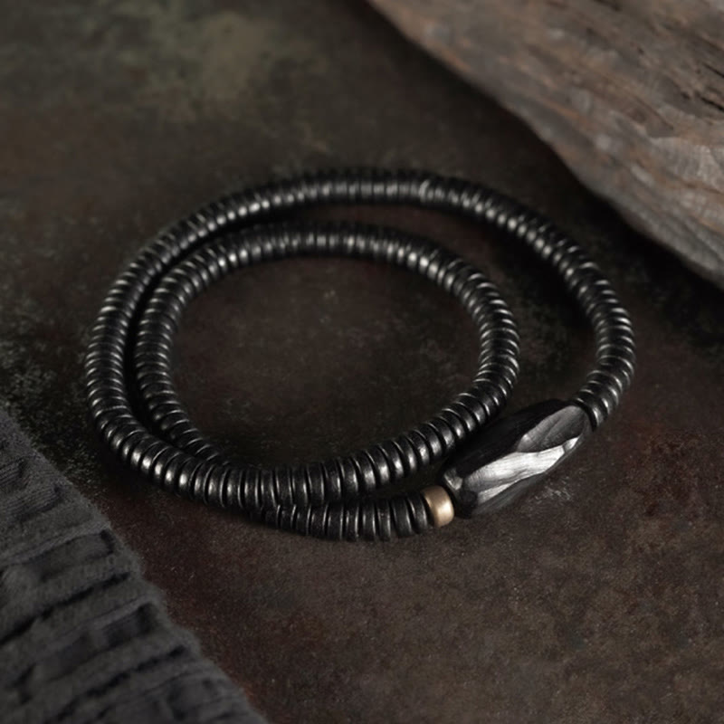 Fortune Jewel Ebony Wood Copper Brass Balance Triple Wrap Bracelet