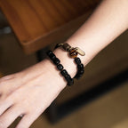 Fortune Jewel Ebony Wood Copper Brass Tiger Eye Peace Double Wrap Bracelet