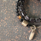 Fortune Jewel Ebony Wood Copper Brass Tiger Eye Peace Double Wrap Bracelet