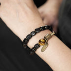 Fortune Jewel Ebony Wood Copper Brass Tiger Eye Peace Double Wrap Bracelet