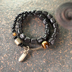 Fortune Jewel Ebony Wood Copper Brass Tiger Eye Peace Double Wrap Bracelet