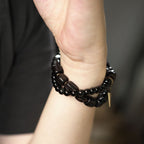 Fortune Jewel Ebony Wood Black Obsidian Copper Brass Peace Double Wrap Bracelet