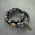 Fortune Jewel Ebony Wood Black Obsidian Copper Brass Peace Double Wrap Bracelet
